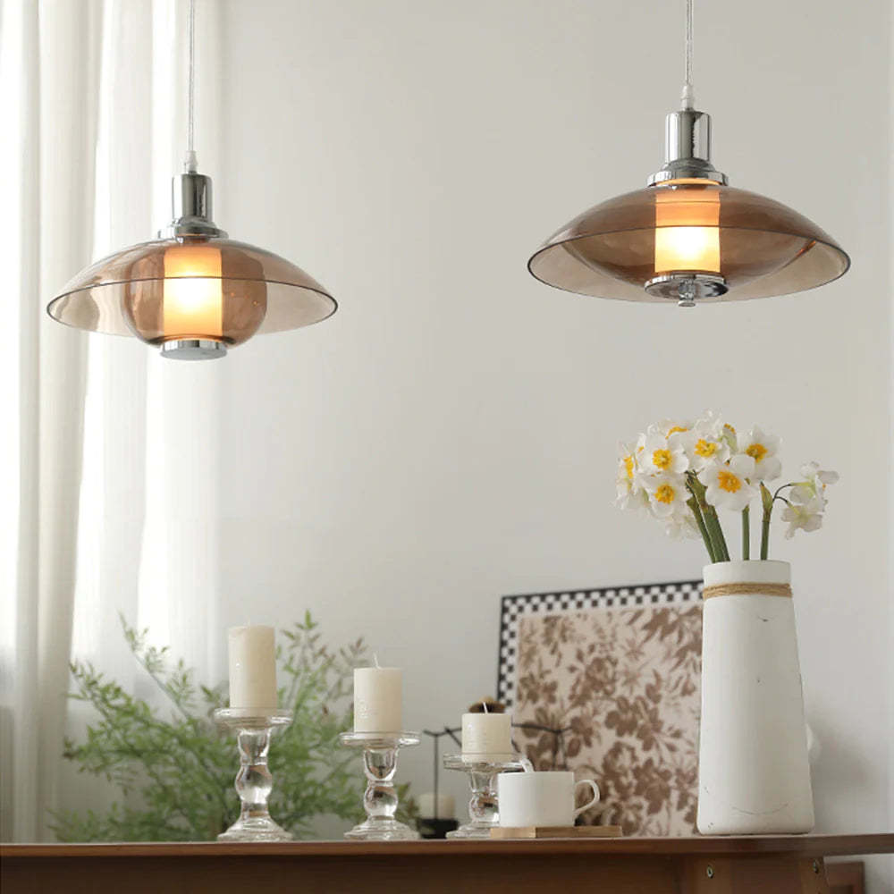 Cairns Modern Rund LED Pendelleuchte Braun Glas Wohnzimmer