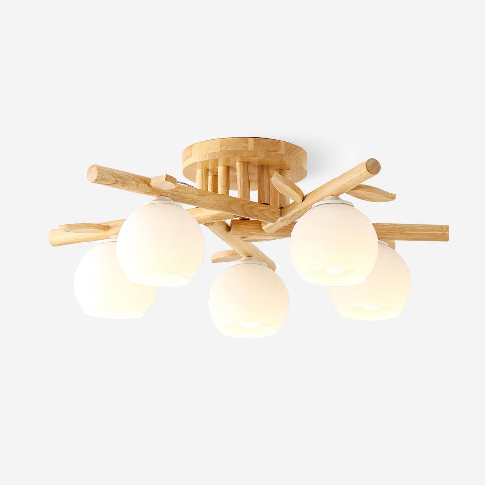 Deckenleuchte Holz Körper Glas Globen Organisch Warm Minimalistisch-Las Sola