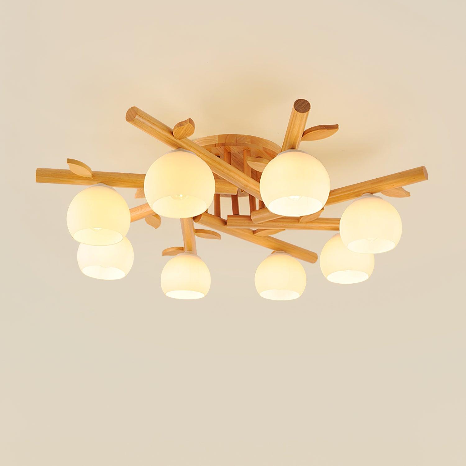 Deckenleuchte Holz Körper Glas Globen Organisch Warm Minimalistisch-Las Sola