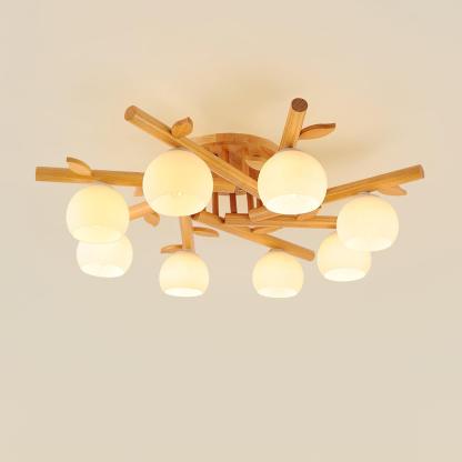 Deckenleuchte Holz Körper Glas Globen Organisch Warm Minimalistisch-Las Sola