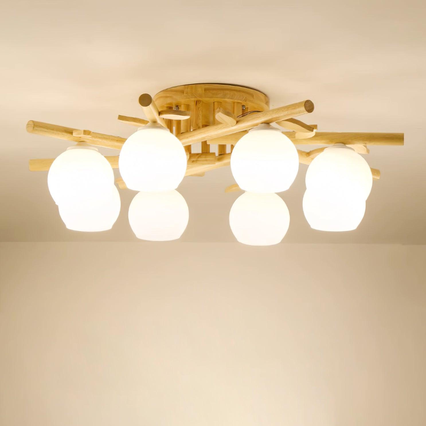 Deckenleuchte Holz Körper Glas Globen Organisch Warm Minimalistisch-Las Sola