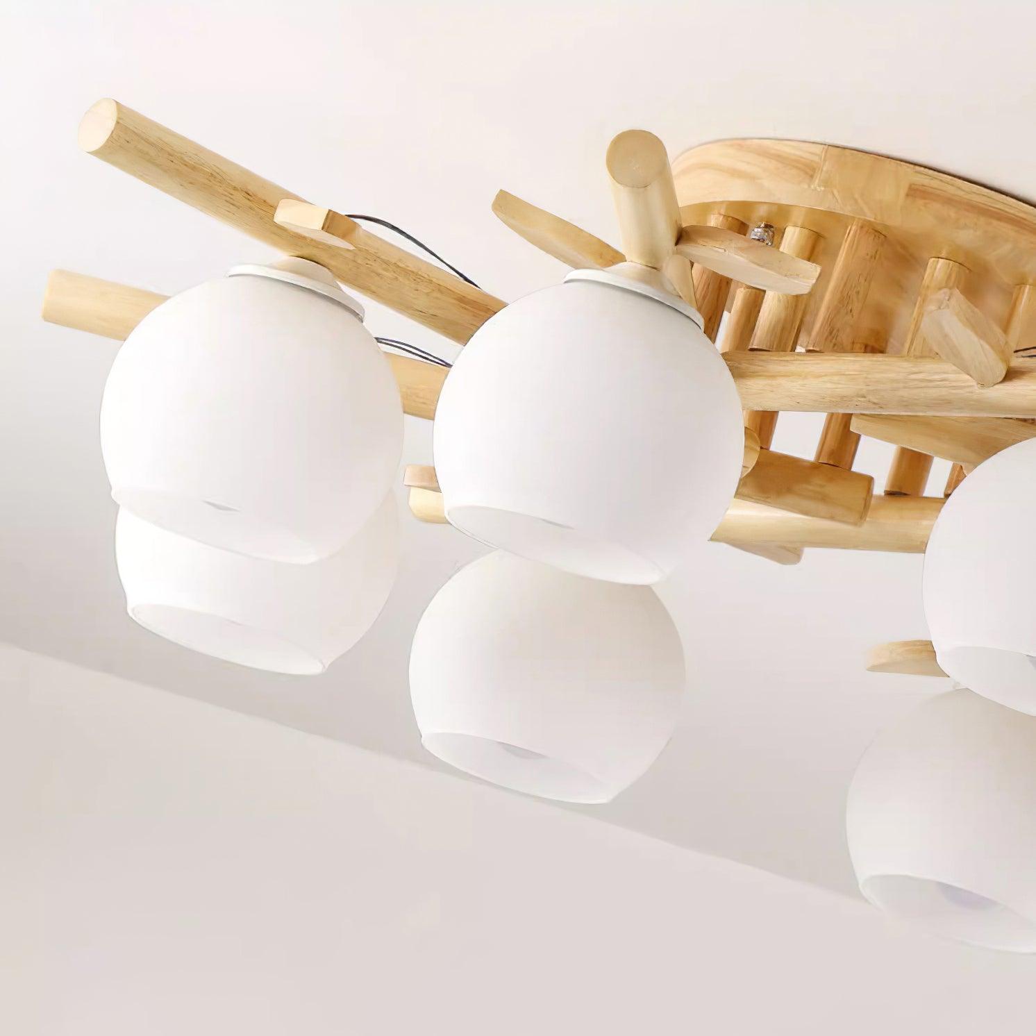 Deckenleuchte Holz Körper Glas Globen Organisch Warm Minimalistisch-Las Sola
