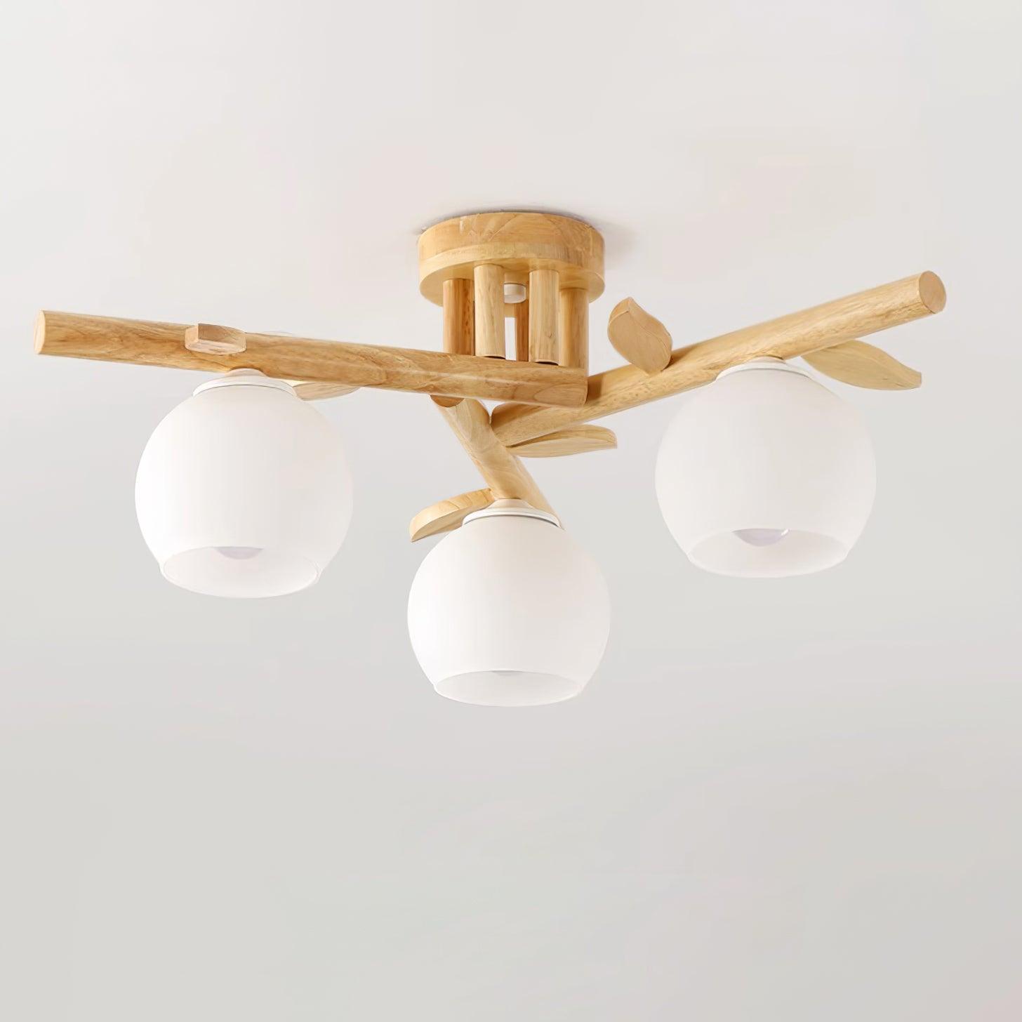 Deckenleuchte Holz Körper Glas Globen Organisch Warm Minimalistisch-Las Sola