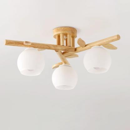 Deckenleuchte Holz Körper Glas Globen Organisch Warm Minimalistisch-Las Sola
