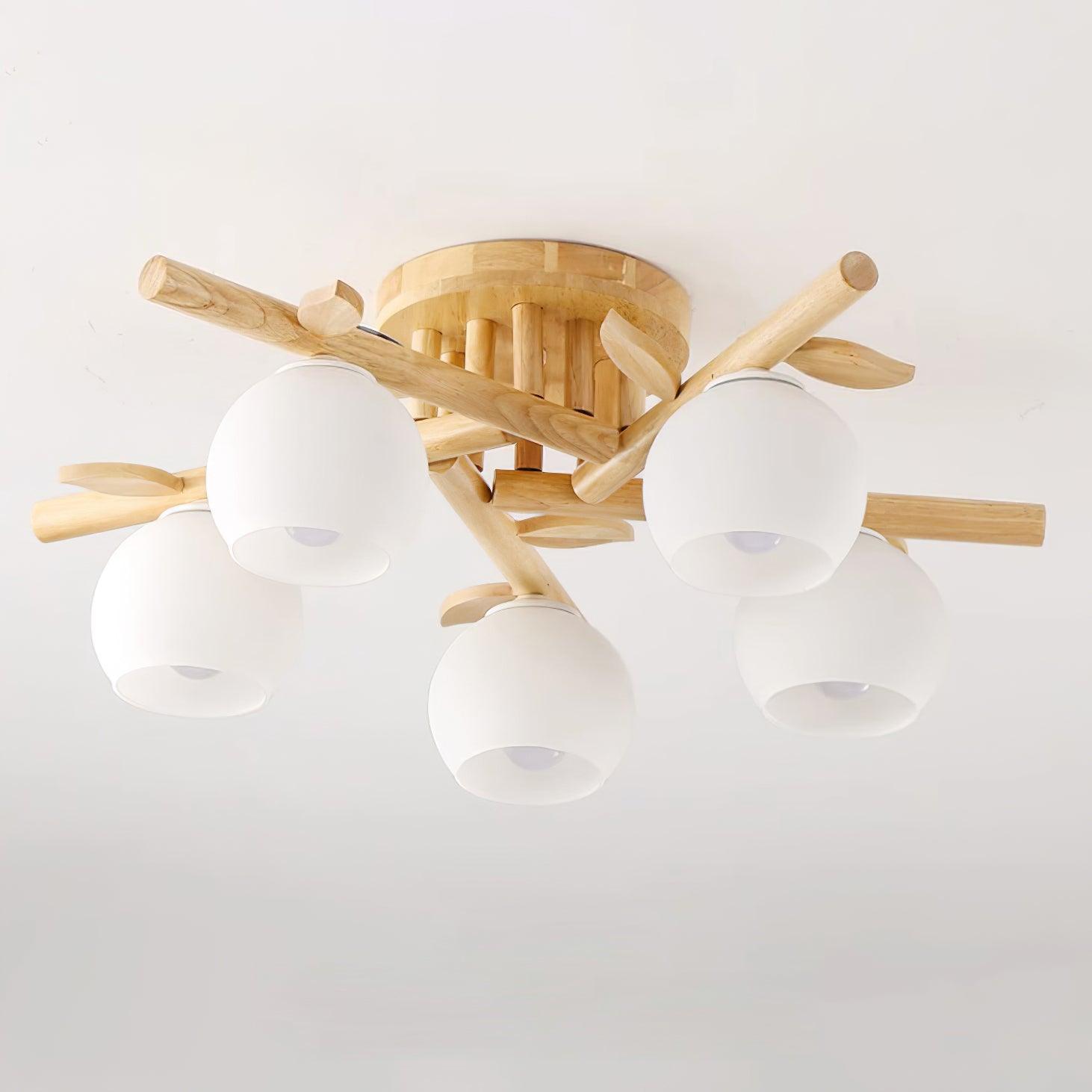 Deckenleuchte Holz Körper Glas Globen Organisch Warm Minimalistisch-Las Sola