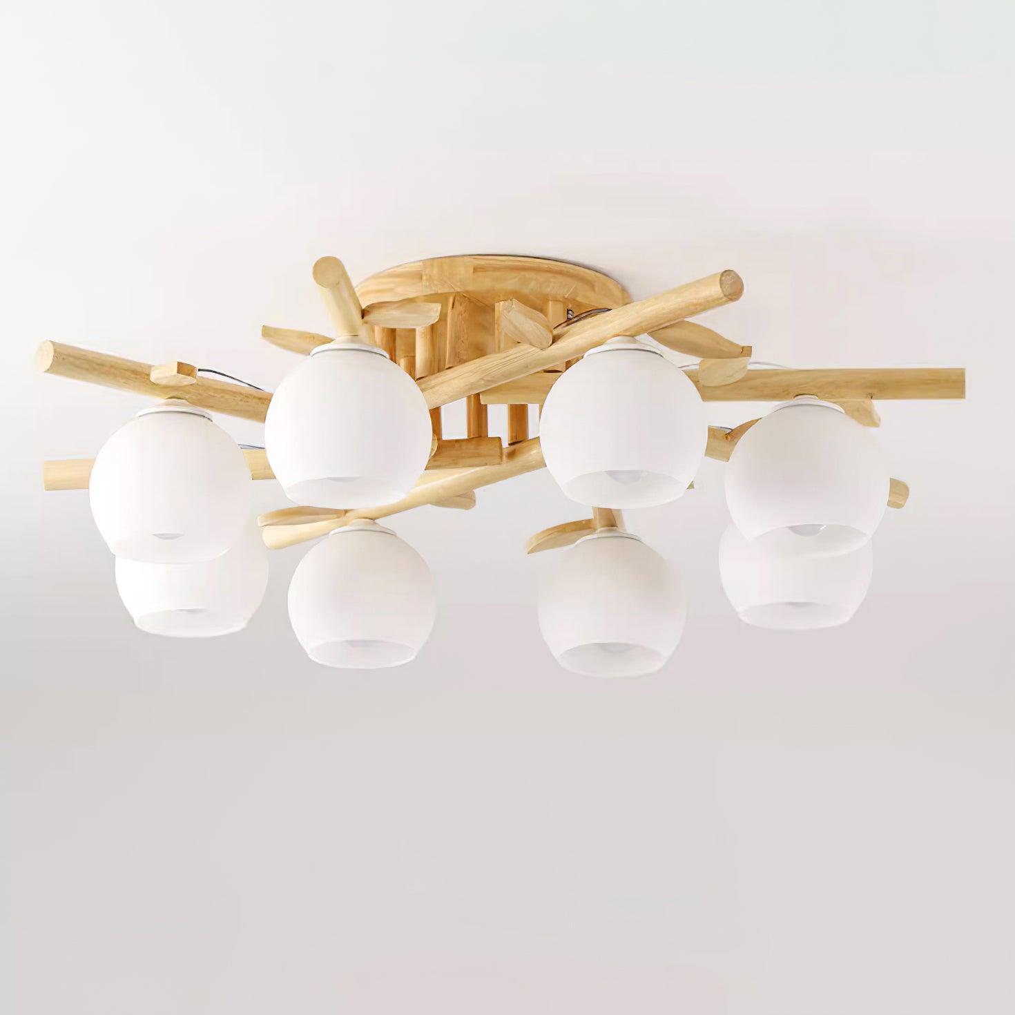 Deckenleuchte Holz Körper Glas Globen Organisch Warm Minimalistisch-Las Sola