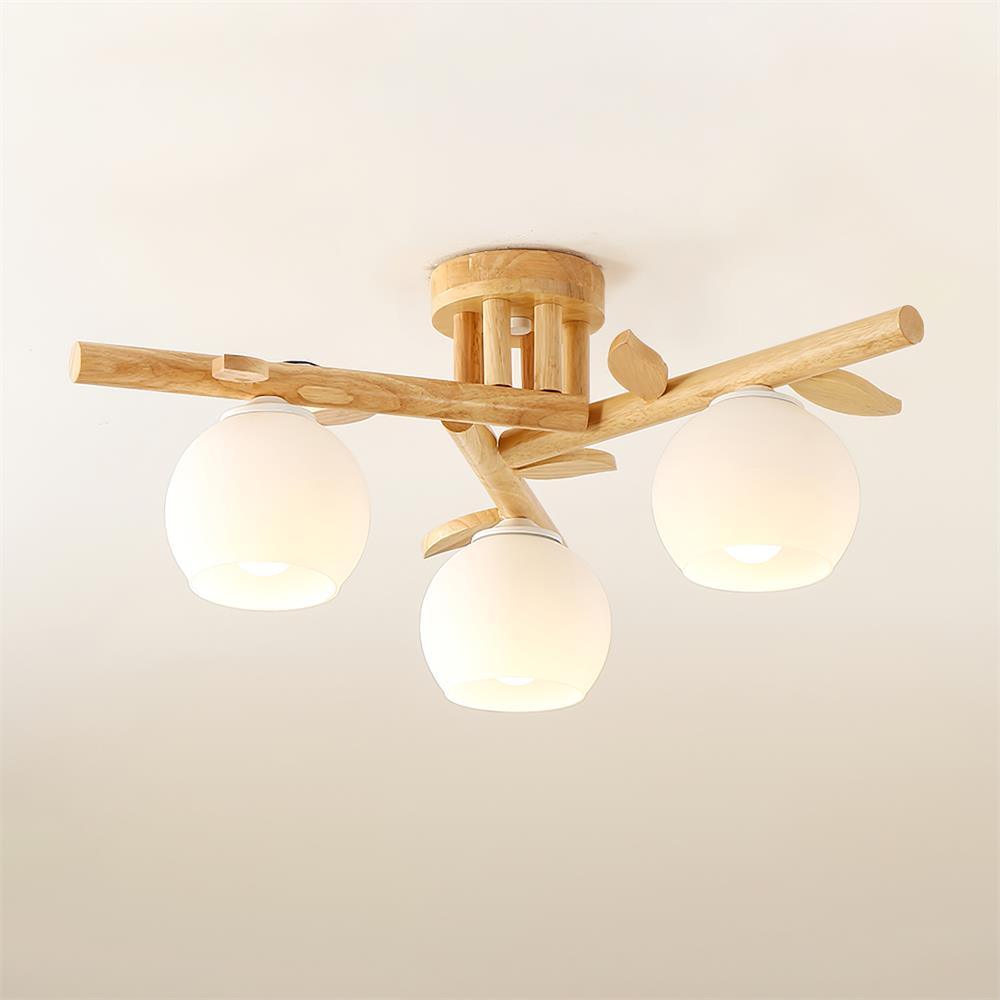 Deckenleuchte Holz Körper Glas Globen Organisch Warm Minimalistisch-Las Sola