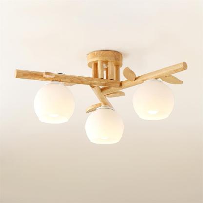 Deckenleuchte Holz Körper Glas Globen Organisch Warm Minimalistisch-Las Sola