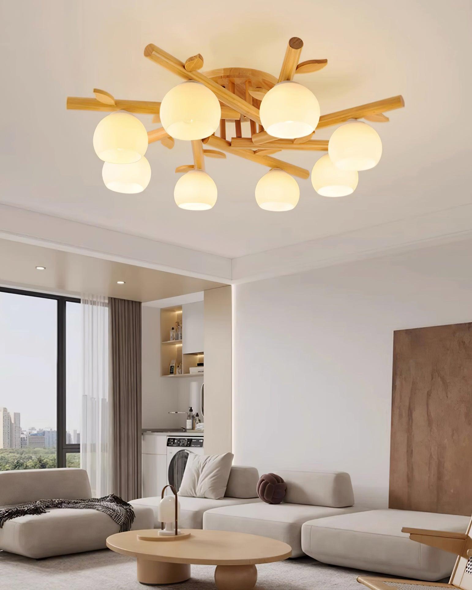 Deckenleuchte Holz Körper Glas Globen Organisch Warm Minimalistisch-Las Sola