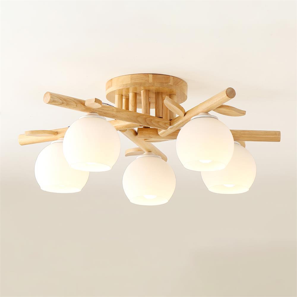 Deckenleuchte Holz Körper Glas Globen Organisch Warm Minimalistisch-Las Sola