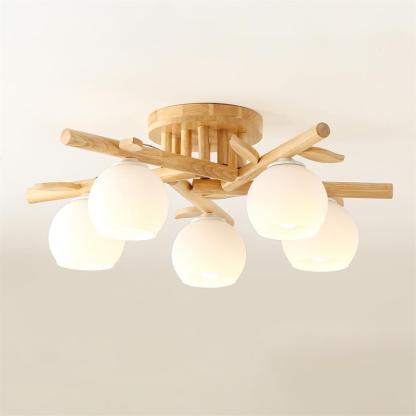 Deckenleuchte Holz Körper Glas Globen Organisch Warm Minimalistisch-Las Sola