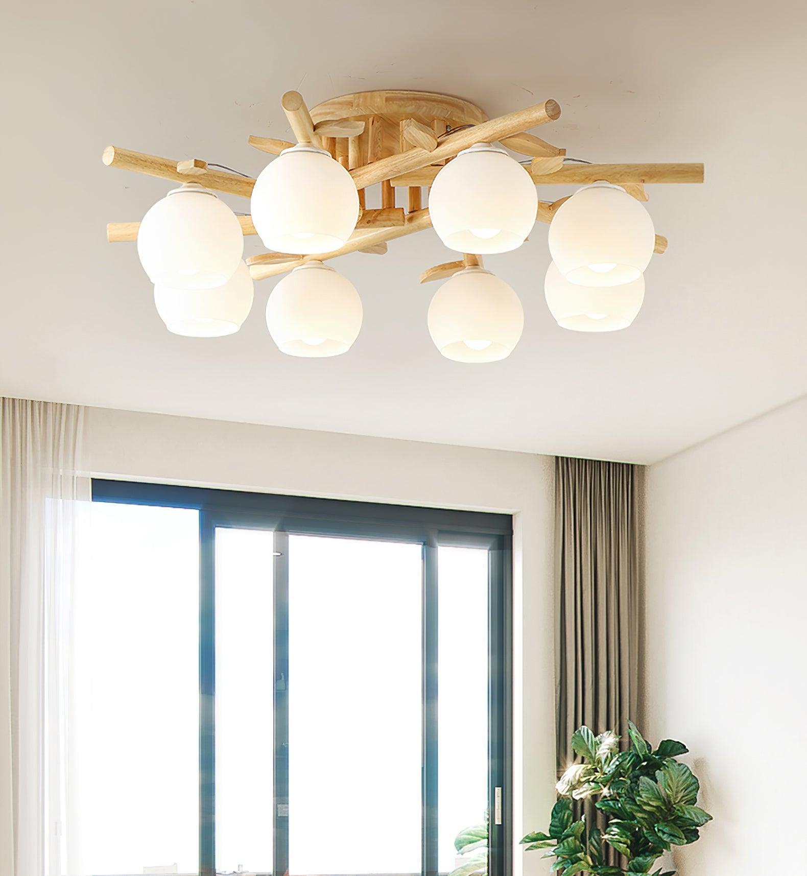 Deckenleuchte Holz Körper Glas Globen Organisch Warm Minimalistisch-Las Sola