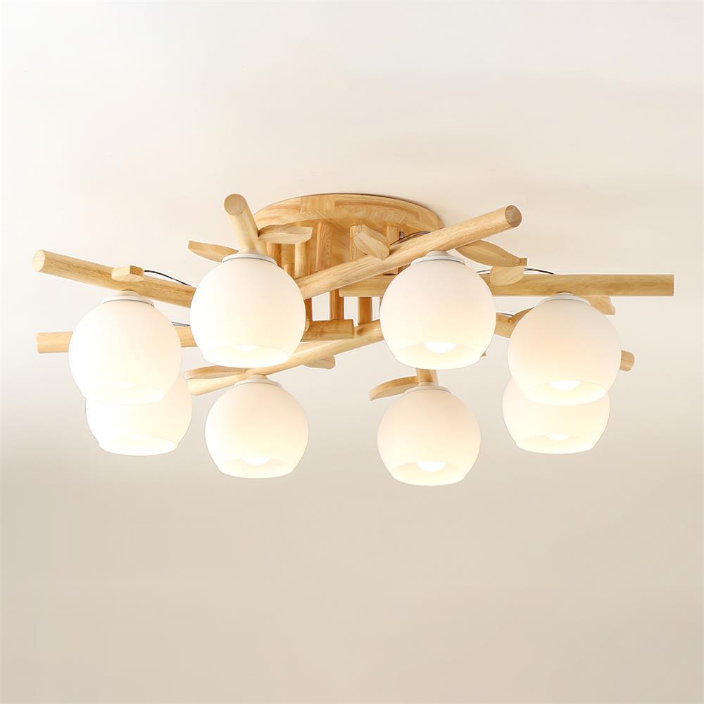 Deckenleuchte Holz Körper Glas Globen Organisch Warm Minimalistisch-Las Sola
