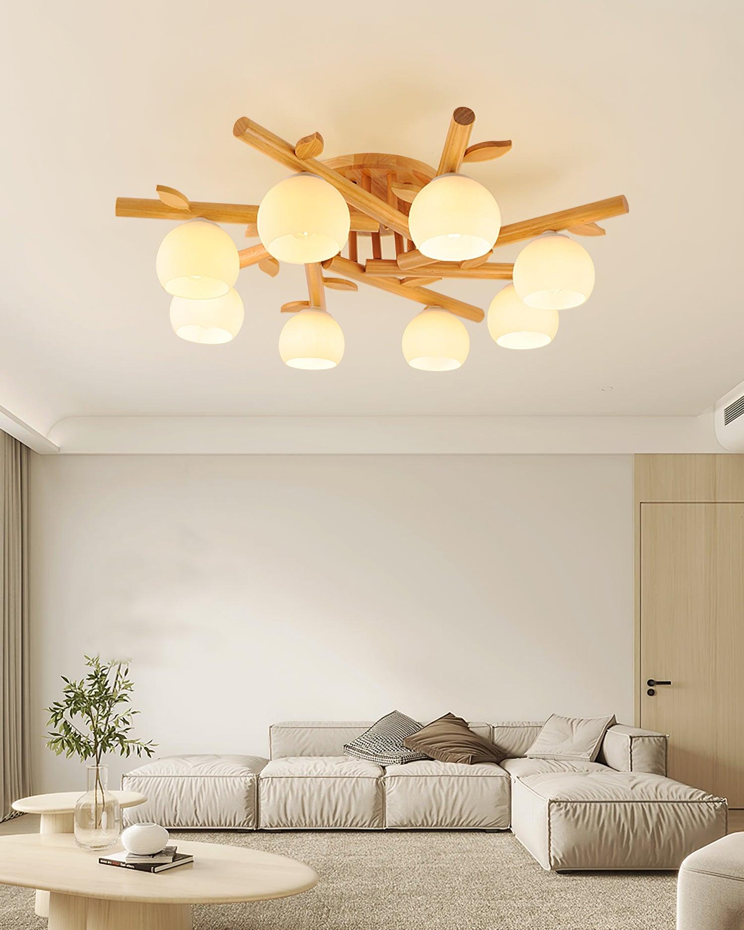 Deckenleuchte Holz Körper Glas Globen Organisch Warm Minimalistisch-Las Sola