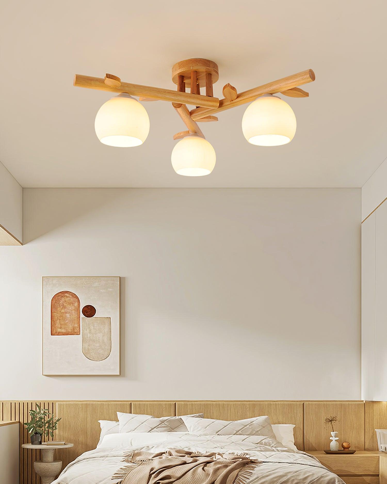 Deckenleuchte Holz Körper Glas Globen Organisch Warm Minimalistisch-Las Sola