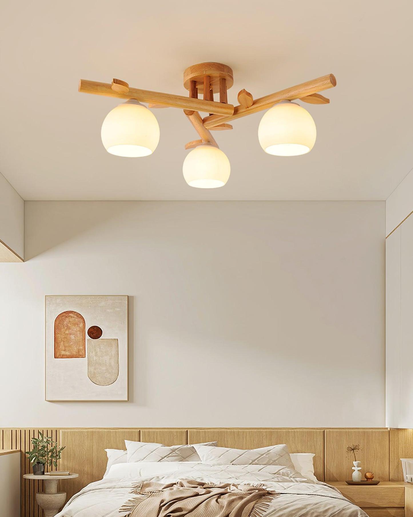 Deckenleuchte Holz Körper Glas Globen Organisch Warm Minimalistisch-Las Sola