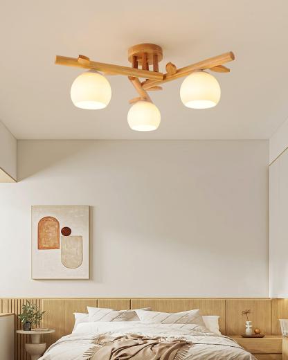 Deckenleuchte Holz Körper Glas Globen Organisch Warm Minimalistisch-Las Sola