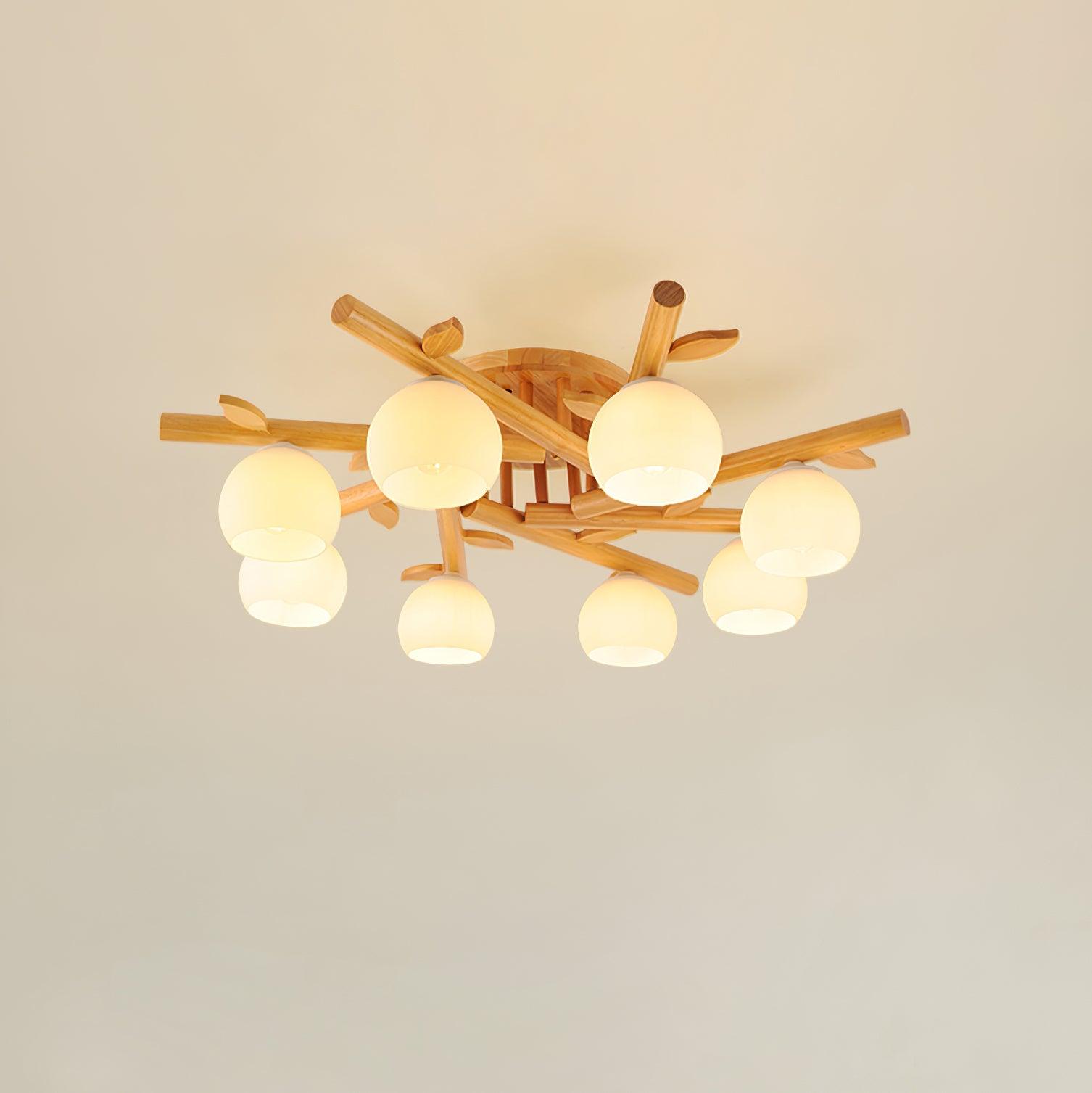 Deckenleuchte Holz Körper Glas Globen Organisch Warm Minimalistisch-Las Sola