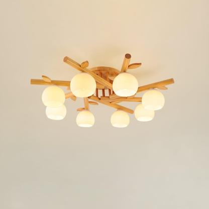 Deckenleuchte Holz Körper Glas Globen Organisch Warm Minimalistisch-Las Sola