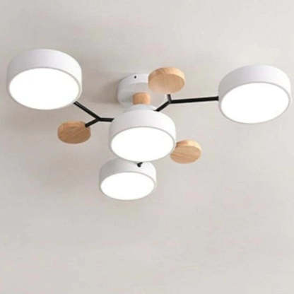 Sienna Modern Rund LED Deckenleuchte Weiß Holz Schlaf/Wohnzimmer