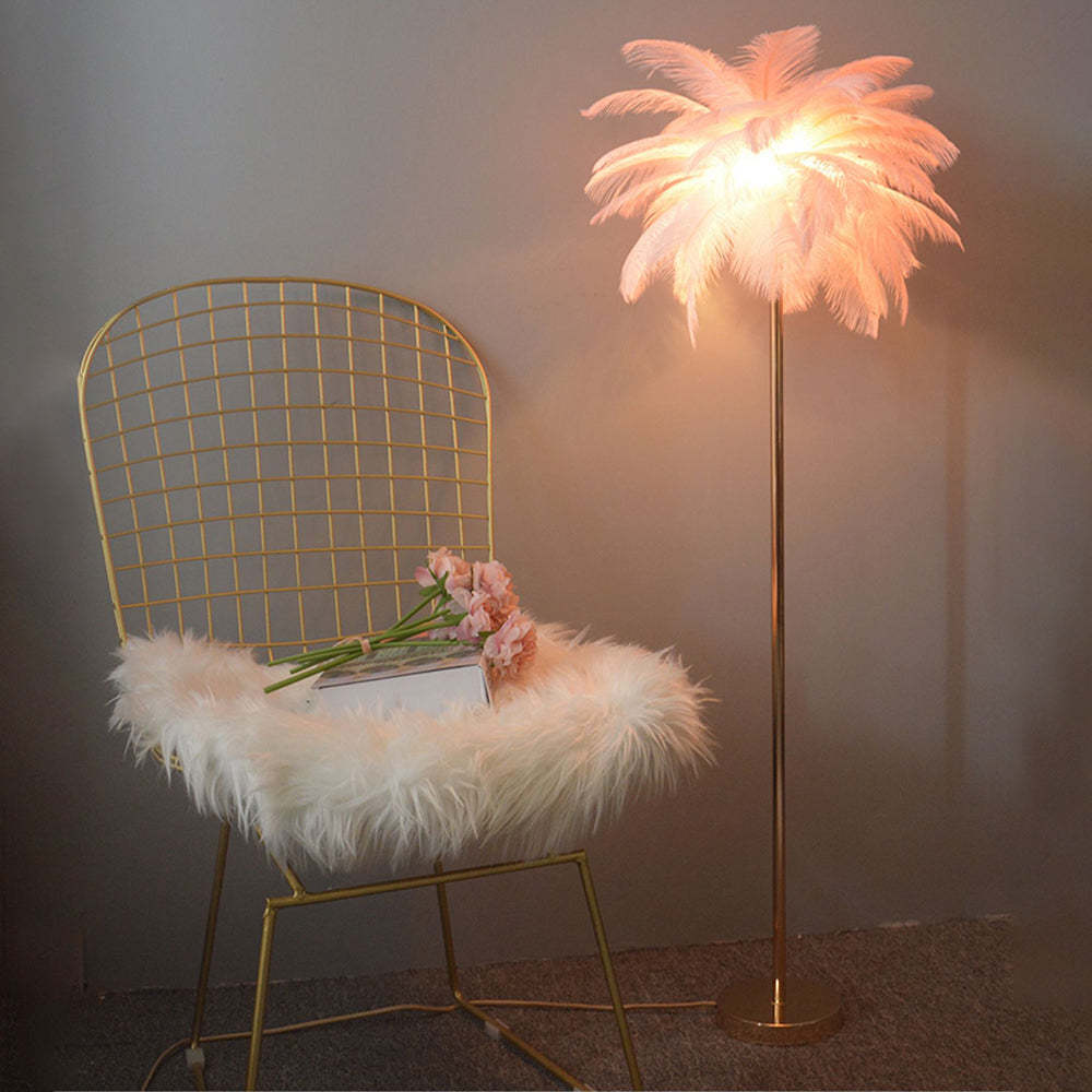 O'Moore Modern Stehleuchte, Feder/Metall, Weiß/Rosa/Khaki, Schlafzimmer