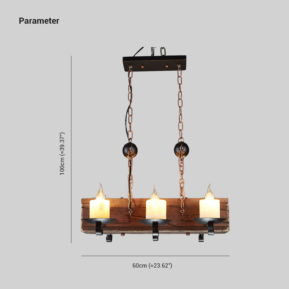 Austin Retro Rectangular Metal/Wood Pendant Light, Walnut