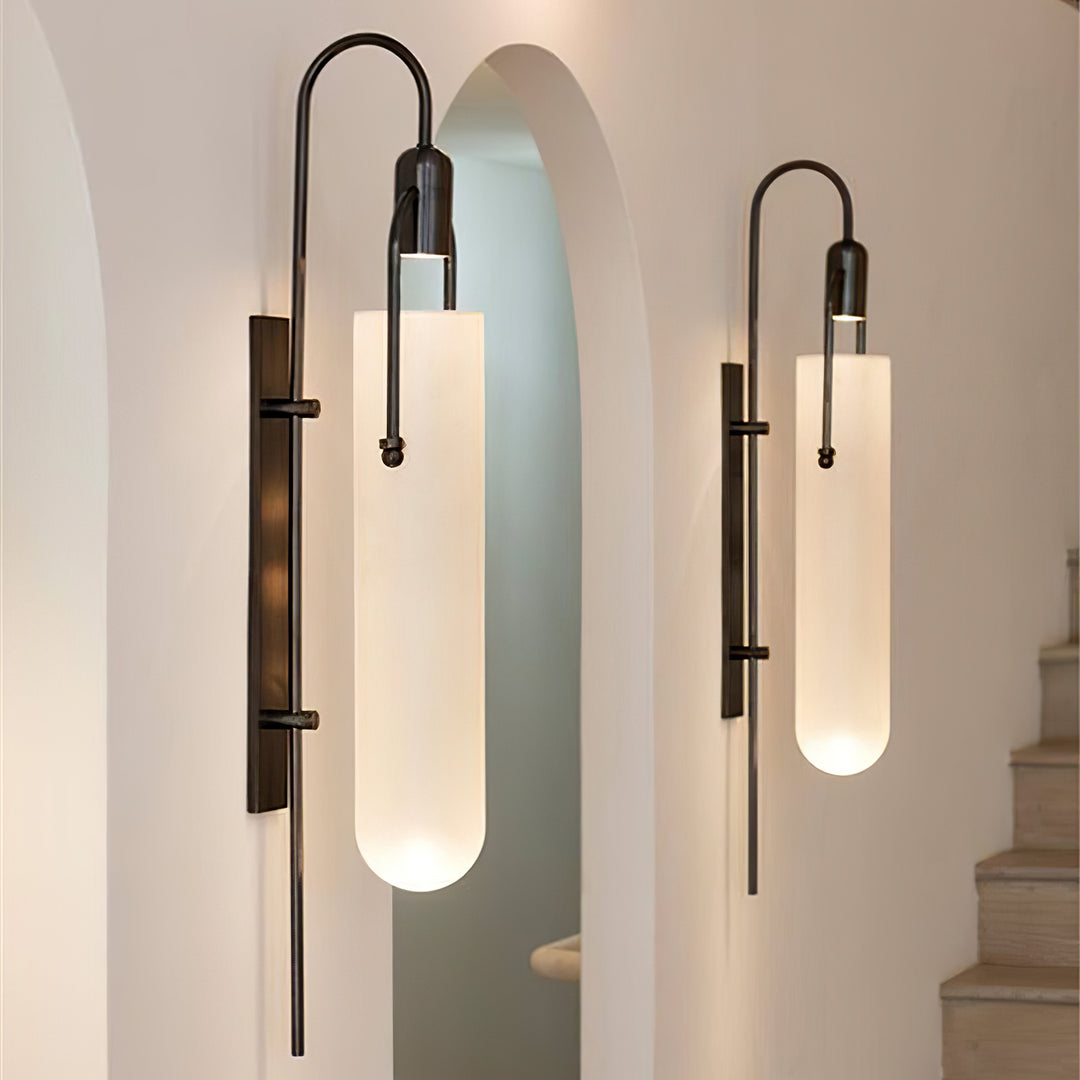 Alessio Minimalismus Schwarz Kupfer Überzug Metall Glas Wandleuchte Schlafzimmer Wohnzimmer