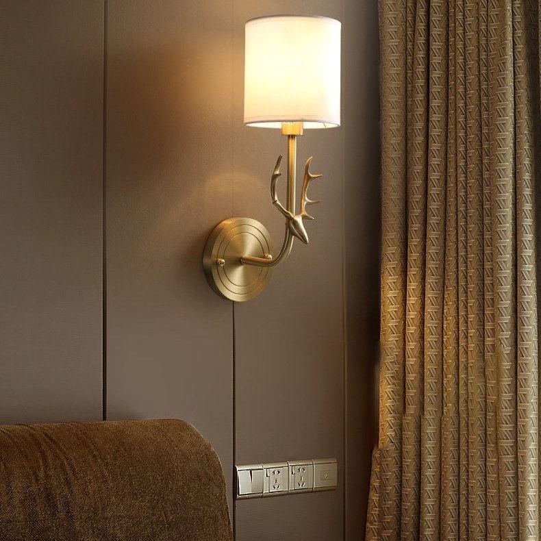 Alessio Vintage Brass Deer Head Fabric Wall Light Bedroom Hallway