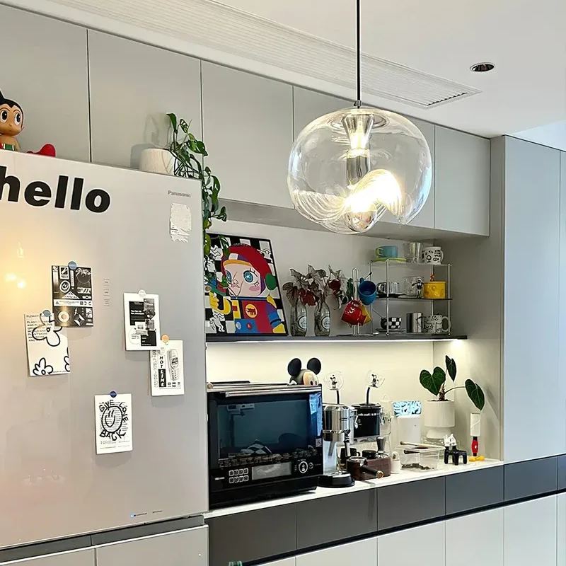 Modern glass pendant light in a contemporary kitchen