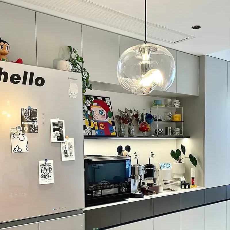 Modern glass pendant light in a contemporary kitchen
