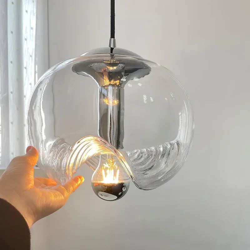 Hailie Modern Round Glass Hanging Pendant Light Shades Dining Room