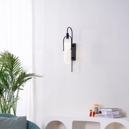 Alessio Minimalismus Schwarz Kupfer Überzug Metall Glas Wandleuchte Schlafzimmer Wohnzimmer