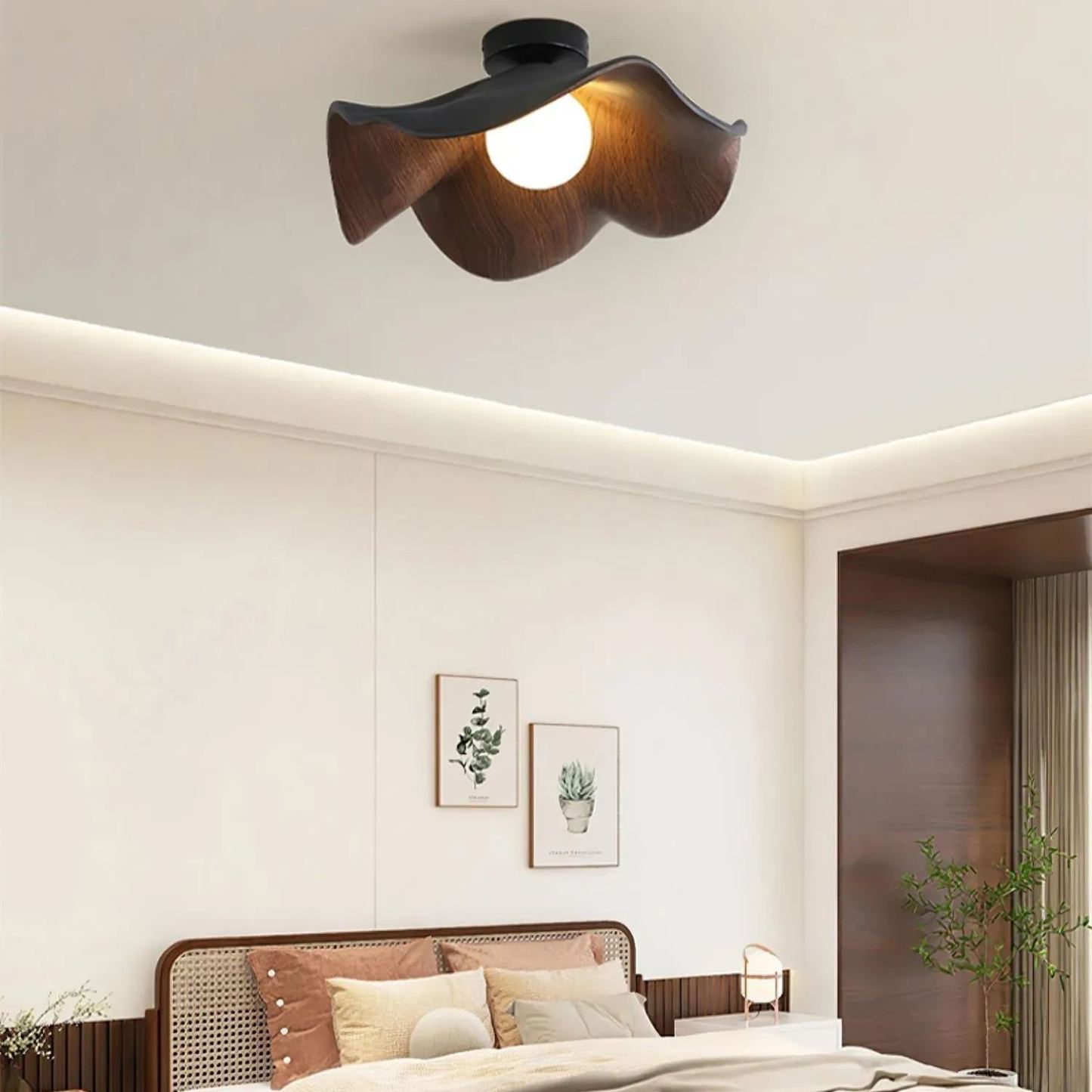 Carins Modern Unusual White Wood Ceiling Light Bedroom Dining Room