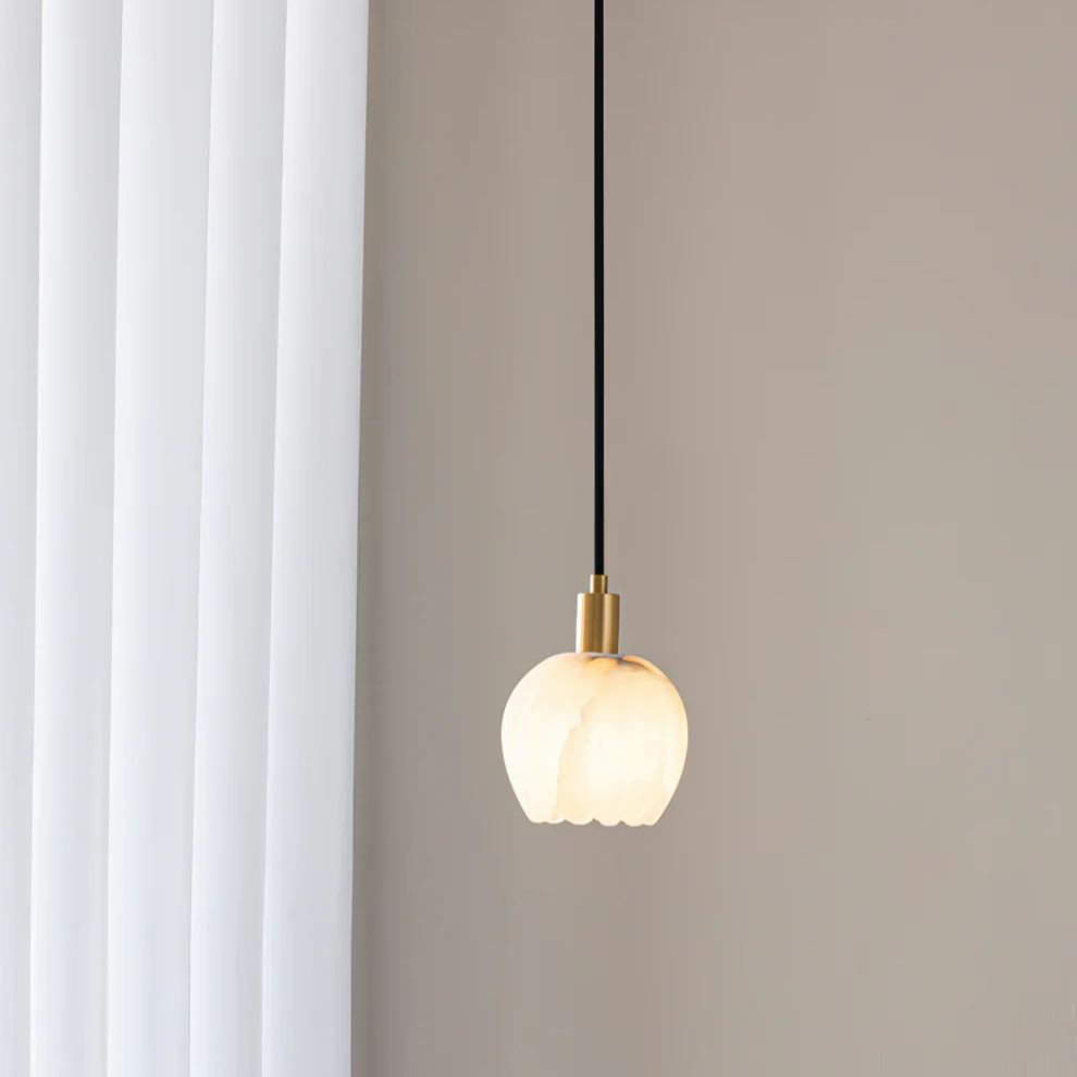 Jade Modern Rund Blume Metall Alabaster Pendelleuchte Licht Schlafzimmer Esszimmer