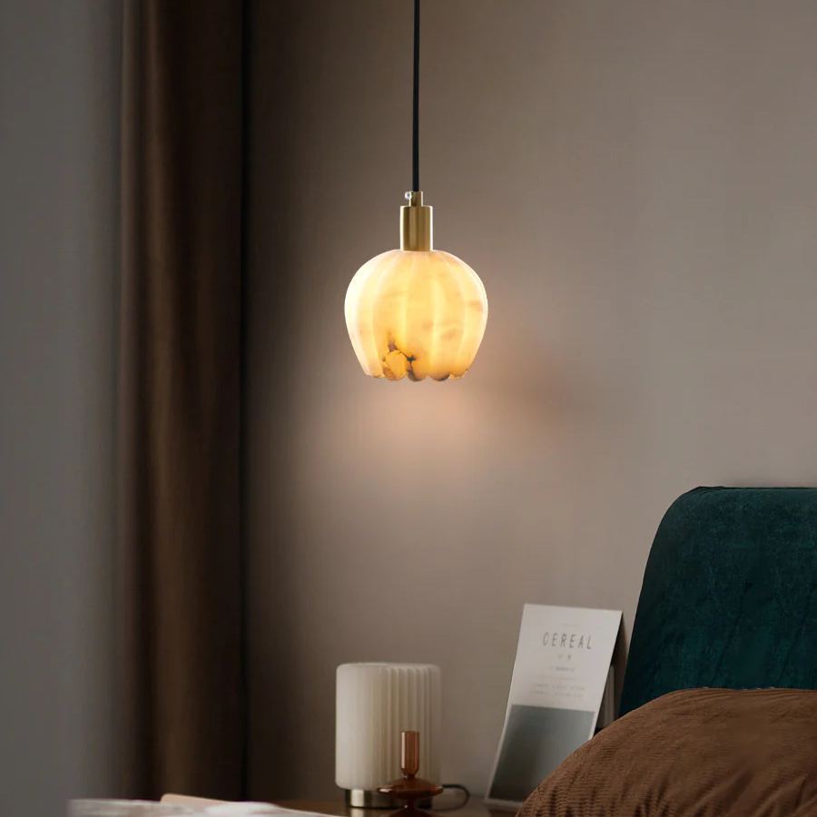 Jade Modern Rund Blume Metall Alabaster Pendelleuchte Licht Schlafzimmer Esszimmer