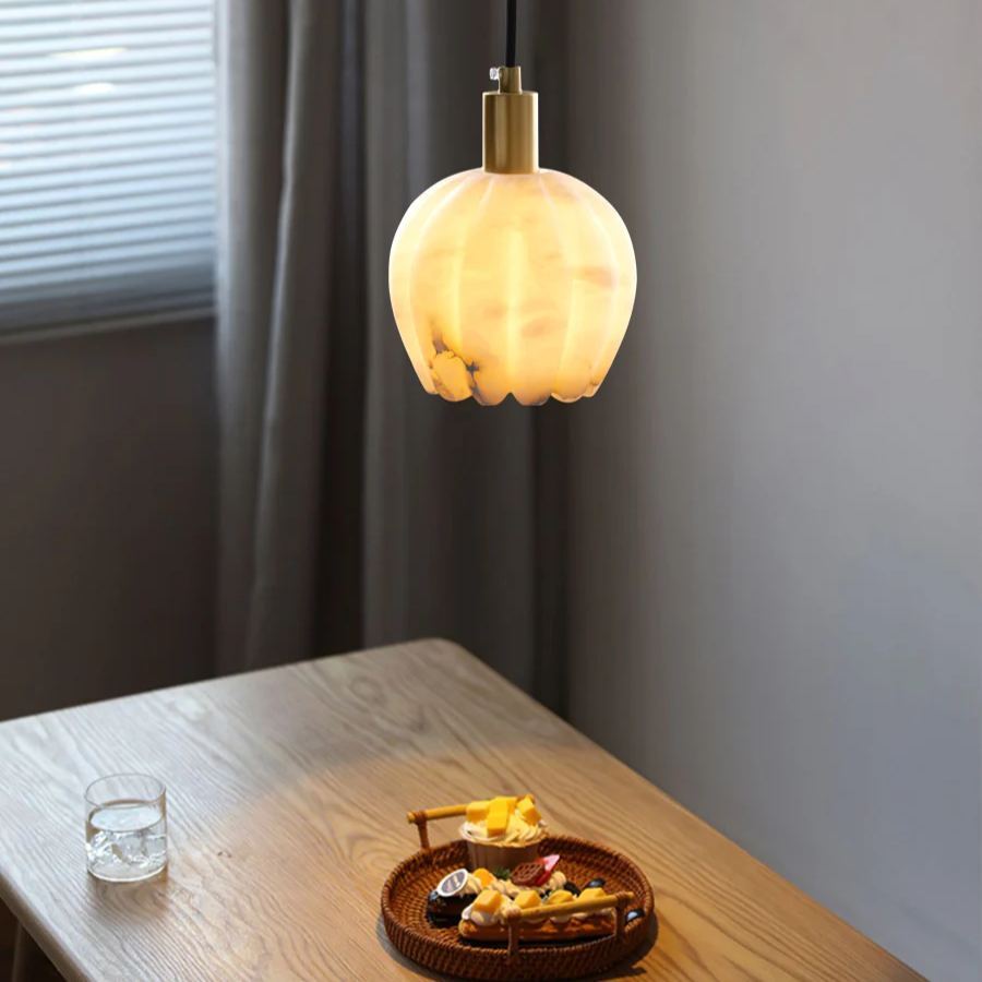 Jade Modern Rund Blume Metall Alabaster Pendelleuchte Licht Schlafzimmer Esszimmer