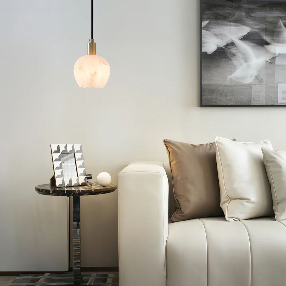 Jade Modern Rund Blume Metall Alabaster Pendelleuchte Licht Schlafzimmer Esszimmer