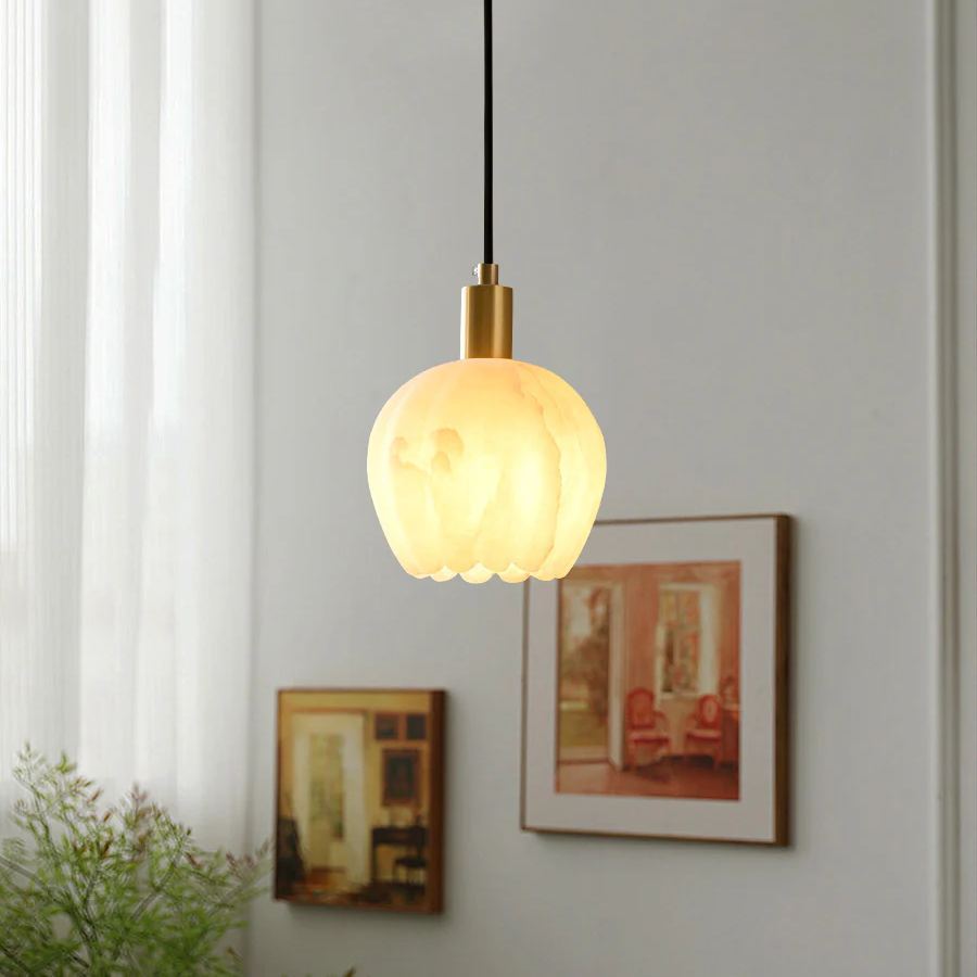 Jade Modern Rund Blume Metall Alabaster Pendelleuchte Licht Schlafzimmer Esszimmer