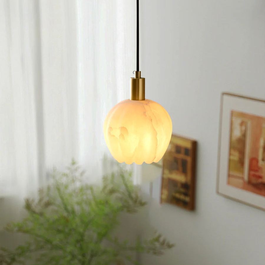 Jade Modern Rund Blume Metall Alabaster Pendelleuchte Licht Schlafzimmer Esszimmer