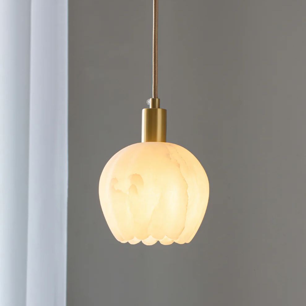 Jade Modern Rund Blume Metall Alabaster Pendelleuchte Licht Schlafzimmer Esszimmer