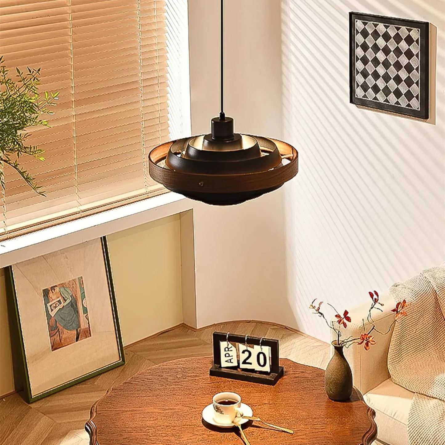 Muto Modern Rund Metall Holz Pendelleuchte Esszimmer Wohnzimme