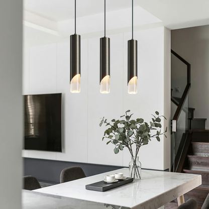 Meza Modern Cylinder Metal Acrylic Pendant Light Bedroom Dining Room