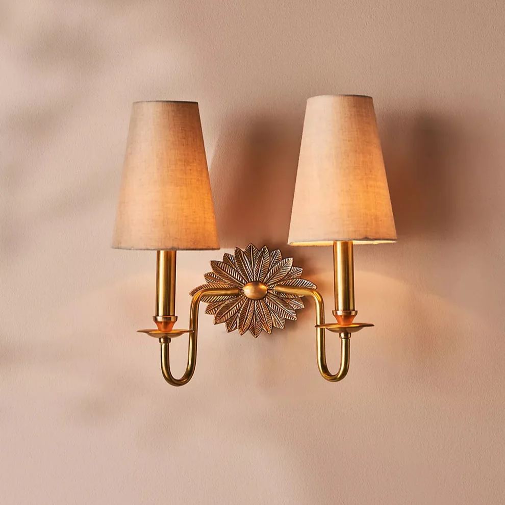 Alessio Vintage Classical Brass Fabric Wall Light Shades Bedroom Living Room