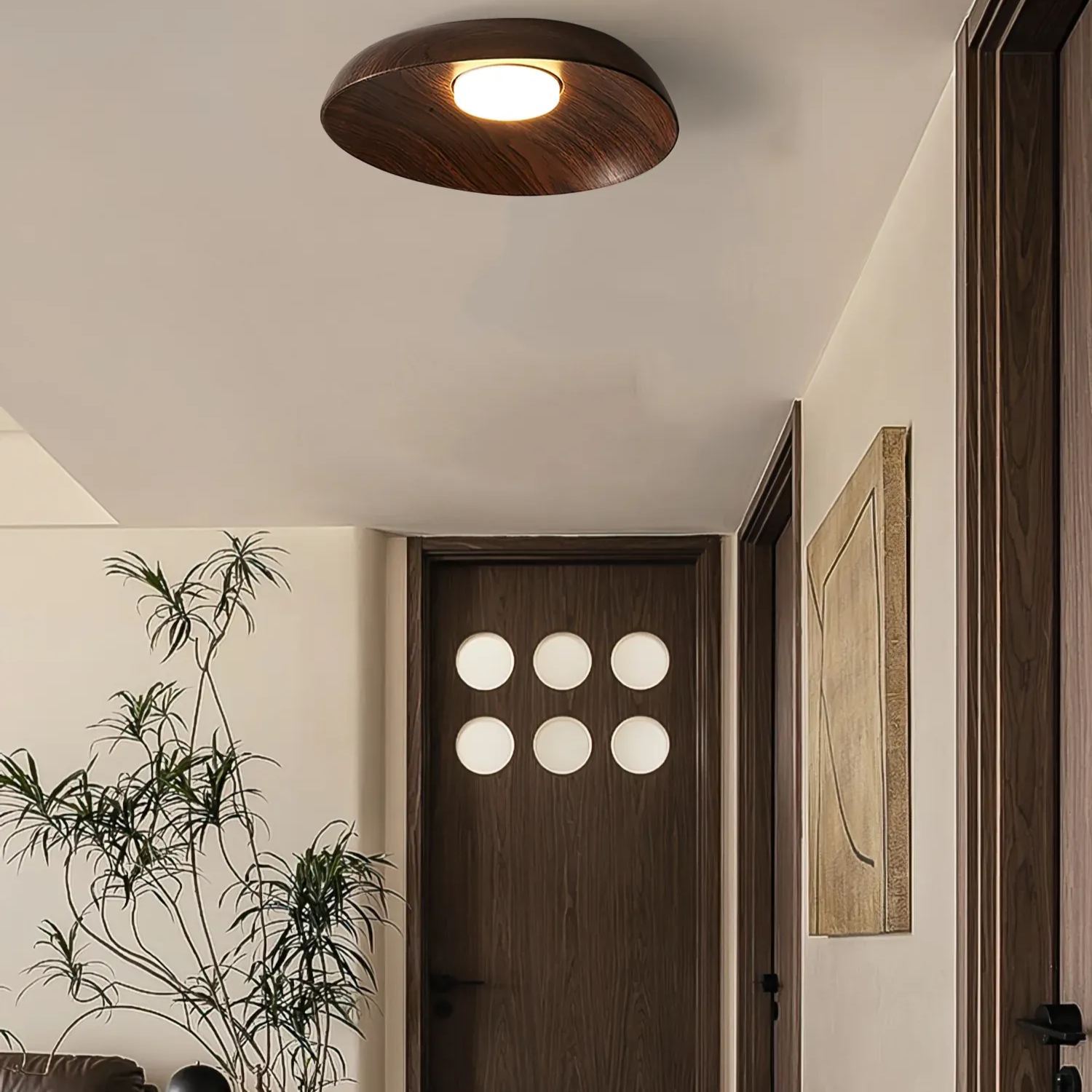 Muto Modern Round Wood Ceiling Light Bedroom Hallway Living Room