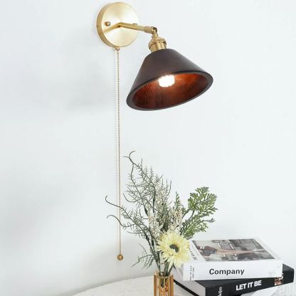 Alessio Vintage Round Wood Wall Light Bedroom Hallway Living Room