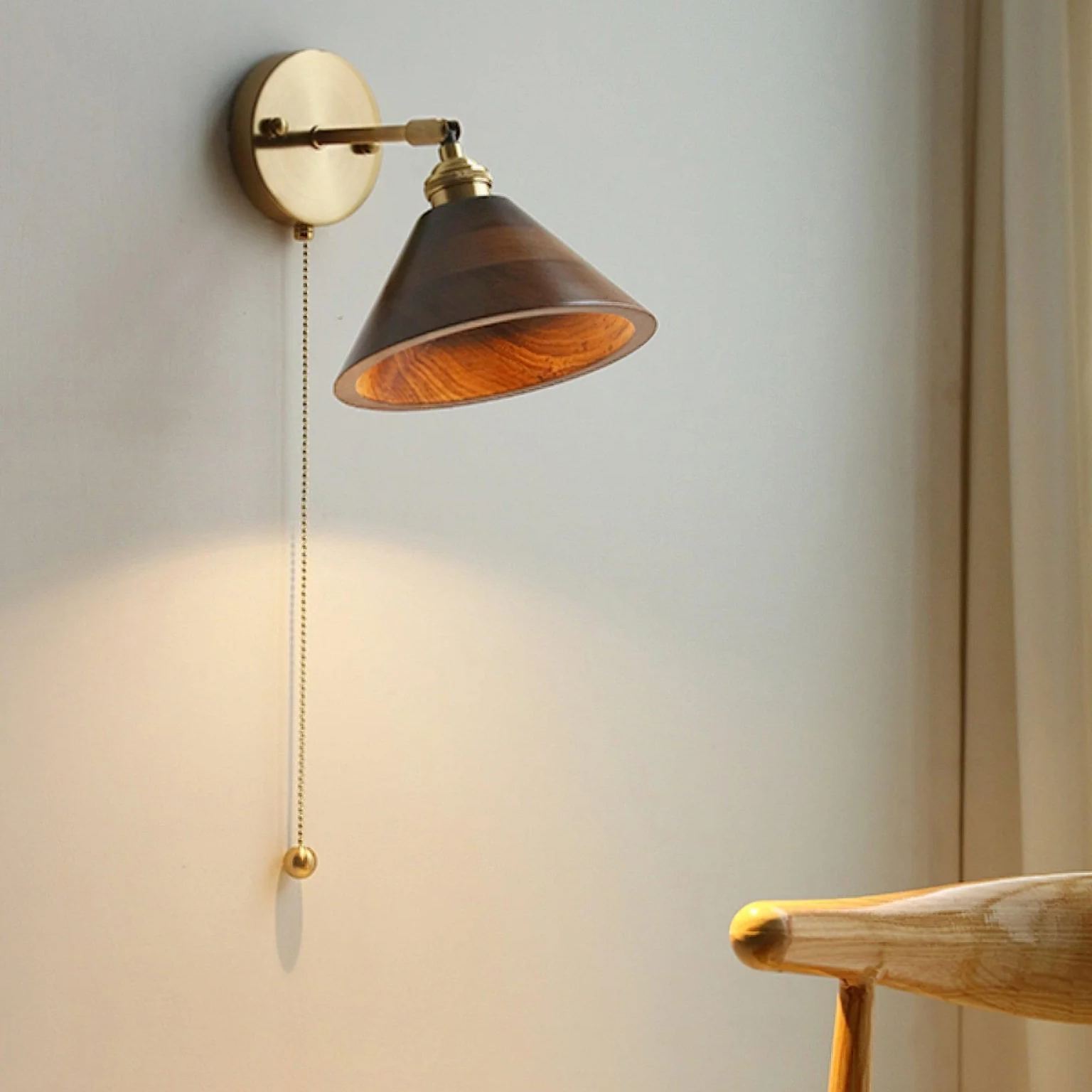 Alessio Vintage Round Wood Wall Light Bedroom Hallway Living Room