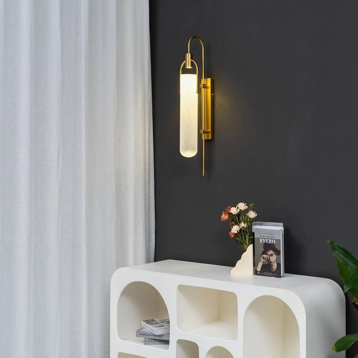 Alessio Minimalismus Schwarz Kupfer Überzug Metall Glas Wandleuchte Schlafzimmer Wohnzimmer