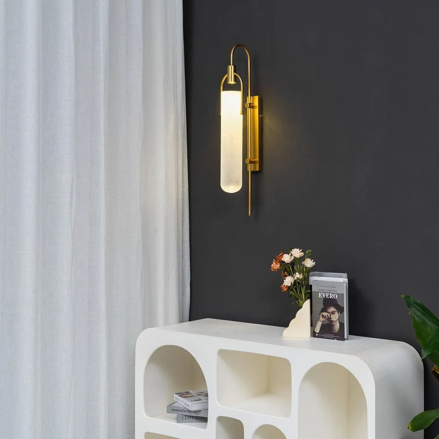 Alessio Minimalismus Schwarz Kupfer Überzug Metall Glas Wandleuchte Schlafzimmer Wohnzimmer