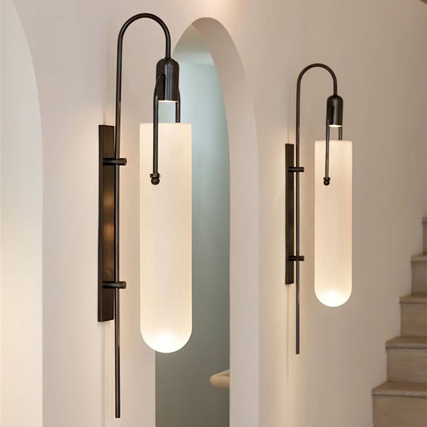 Alessio Minimalismus Schwarz Kupfer Überzug Metall Glas Wandleuchte Schlafzimmer Wohnzimmer