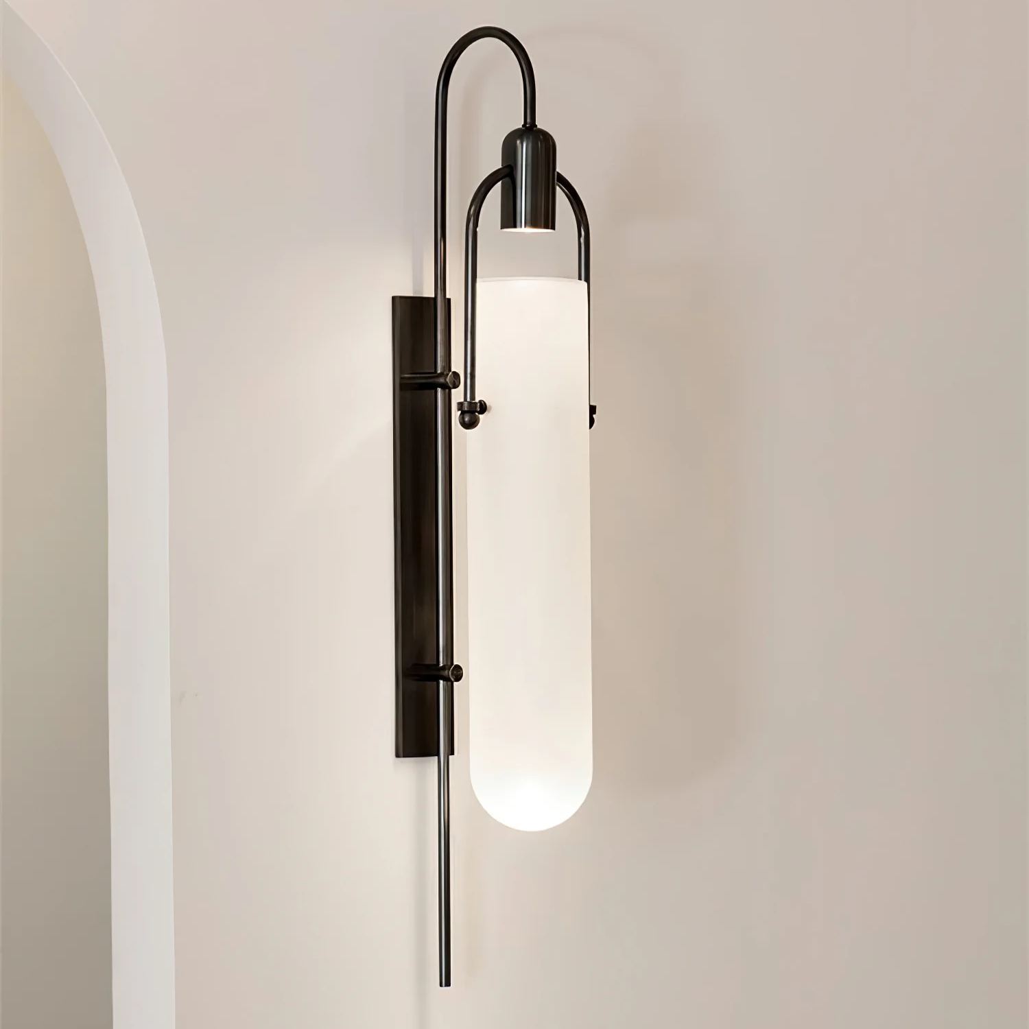 Alessio Minimalismus Schwarz Kupfer Überzug Metall Glas Wandleuchte Schlafzimmer Wohnzimmer